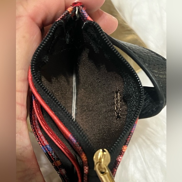 Plaid Red Card Holder Wallet with Snap Strap - Picture 4 of 6